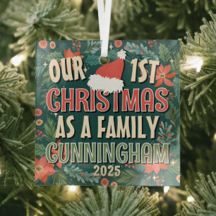 Our First Christmas As A Family Colourful Wreath Glass Tree Decoration