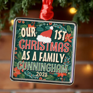 Our First Christmas As A Family Colourful Wreath Metal Tree Decoration