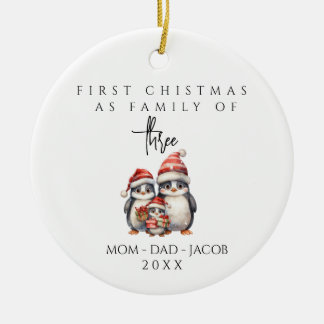 Our First Christmas as a family of 3 custom names Ceramic Tree Decoration