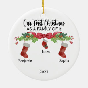 Our First Christmas as a family of 3 custom names Ceramic Tree Decoration