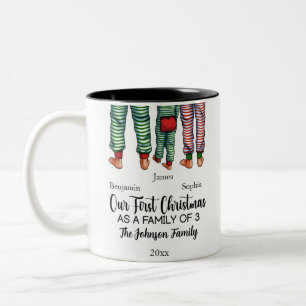 Our First Christmas as a family of 3 custom names Two-Tone Coffee Mug