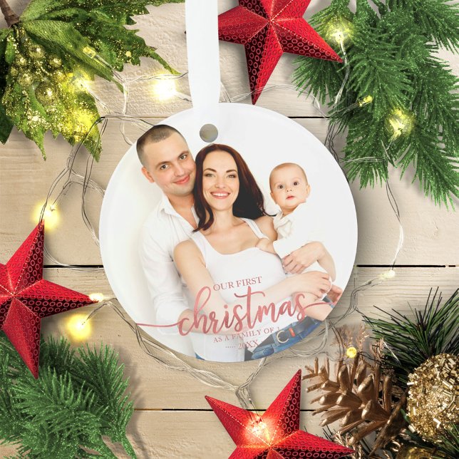 Our First Christmas As A Family Of 3 Elegant Photo Ornament (Creator Uploaded)