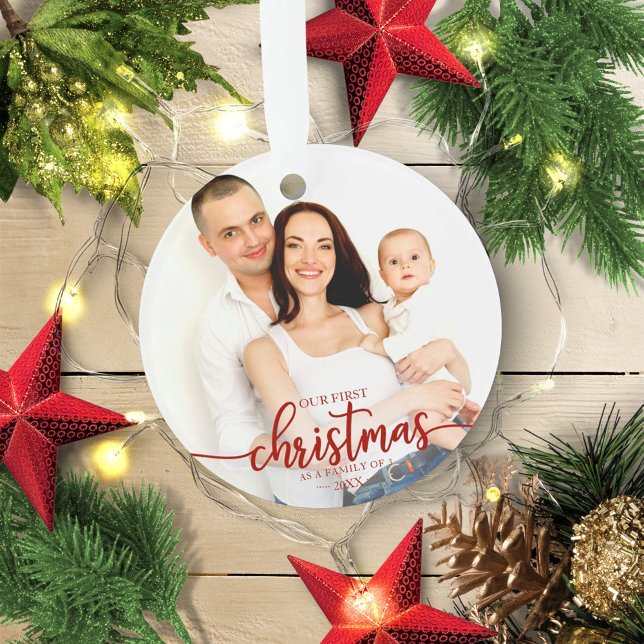 Our First Christmas As A Family Of 3 Elegant Photo Ornament (Creator Uploaded)