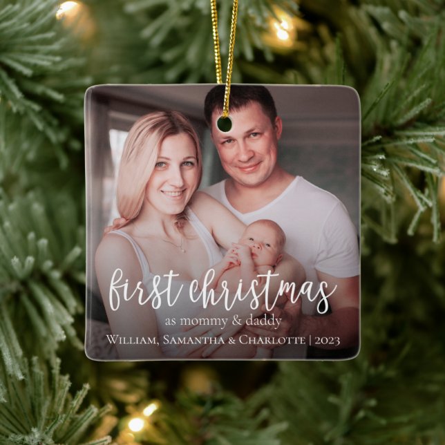 Our First Christmas As A Family of 3 Photo Ceramic Ornament (Tree)