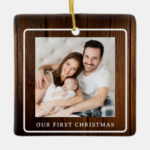 Our First Christmas as a Family of 3 Photo Wood Ceramic Ornament