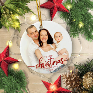 Our First Christmas As A Family Of 3 Red Script Ceramic Tree Decoration