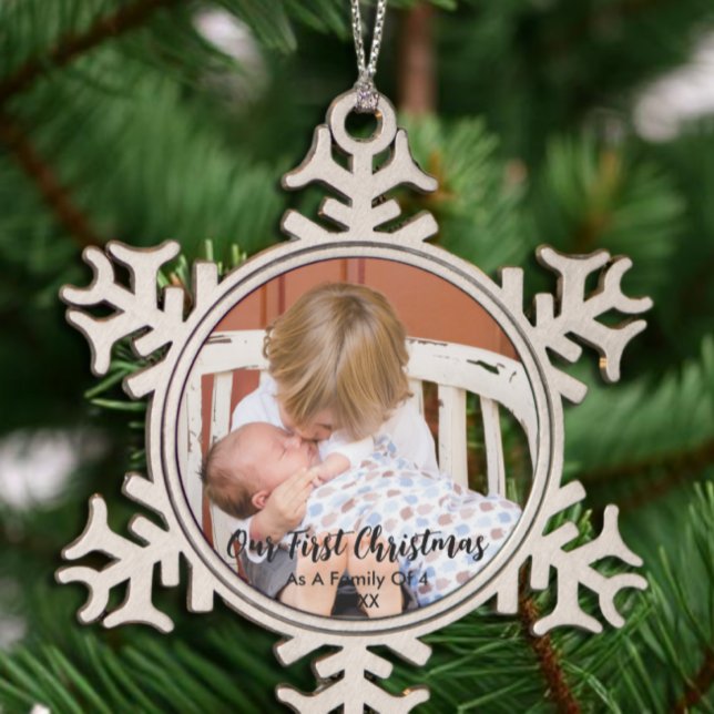 Our First Christmas As A Family Of 4 Snowflake Pewter Christmas Ornament (Creator Uploaded)