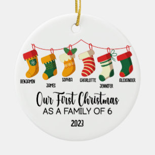 Our First Christmas as a family of 6 custom names Ceramic Tree Decoration