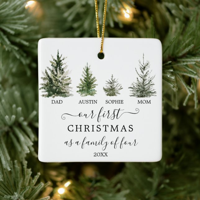 Our First Christmas As A Family of Four Ceramic Ornament (Tree)