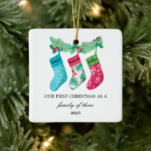 Our First Christmas as a Family of Three Ceramic Ornament