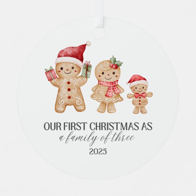 Our First Christmas as a Family of Three Metal Tree Decoration (Front)