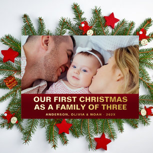 Our First Christmas As A Family Of Three Photo Foil Holiday Card