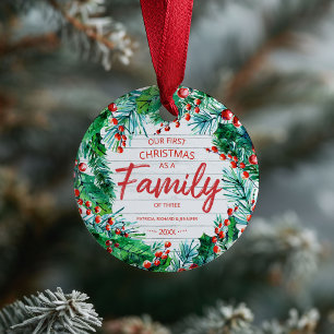 Our First Christmas As A Family Of Three Rustic Ceramic Tree Decoration