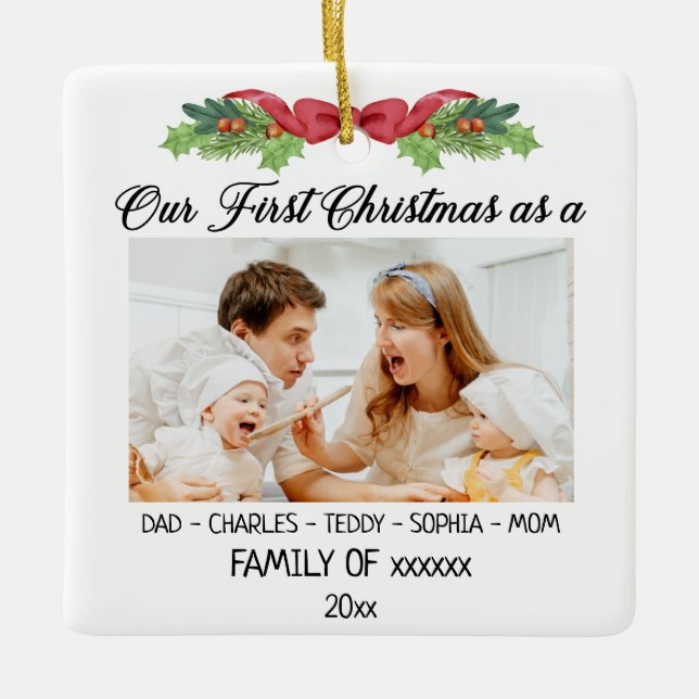 Our First Christmas as a Family With Custom Photo  Ceramic Ornament (Front)