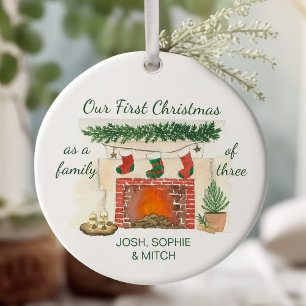 Our First Christmas as Family of 3 Cosy Stockings Ceramic Tree Decoration