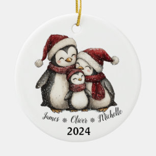 Our First Christmas as Family of Three Penguins Ceramic Tree Decoration