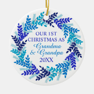 Our First Christmas as Grandma and Grandpa Blue Ceramic Tree Decoration
