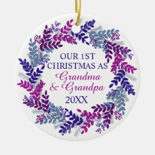 Our First Christmas as Grandma and Grandpa Purple Ceramic Tree Decoration