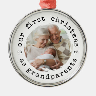 Our First Christmas as Grandparents 2025 Photo Metal Tree Decoration
