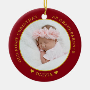 Our First Christmas As Grandparents 2 Photo Red Ceramic Tree Decoration