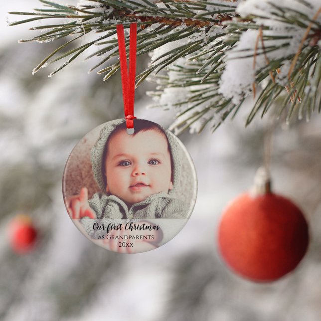 Our First Christmas as Grandparents 2 Photo Script Ceramic Tree Decoration (Creator Uploaded)