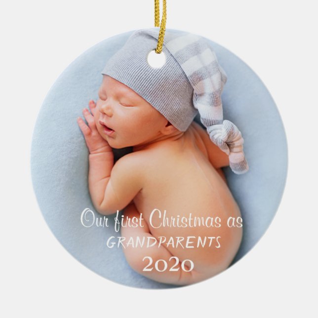 Our First Christmas As Grandparents,Baby Photo Ceramic Tree Decoration (Front)