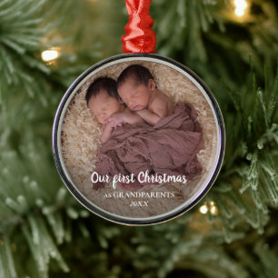 Our First Christmas As Grandparents Baby Photo Metal Tree Decoration
