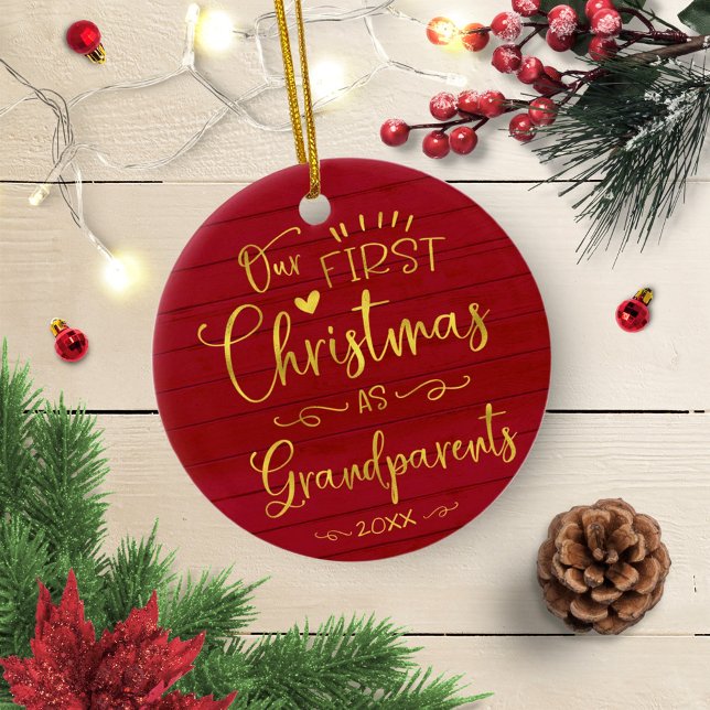 Our First Christmas As Grandparents Cute Rustic Ceramic Tree Decoration (Creator Uploaded)