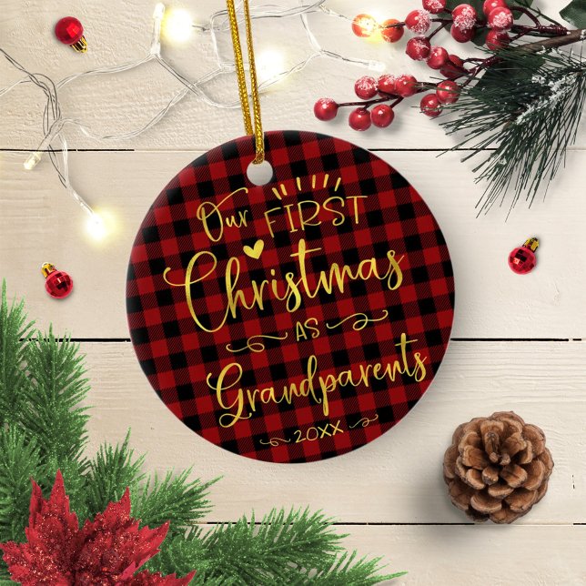 Our First Christmas As Grandparents Cute Rustic Ceramic Tree Decoration (Creator Uploaded)