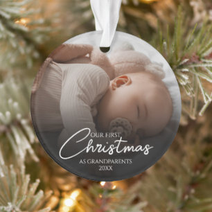 Our First Christmas As Grandparents Elegant Photo Ornament