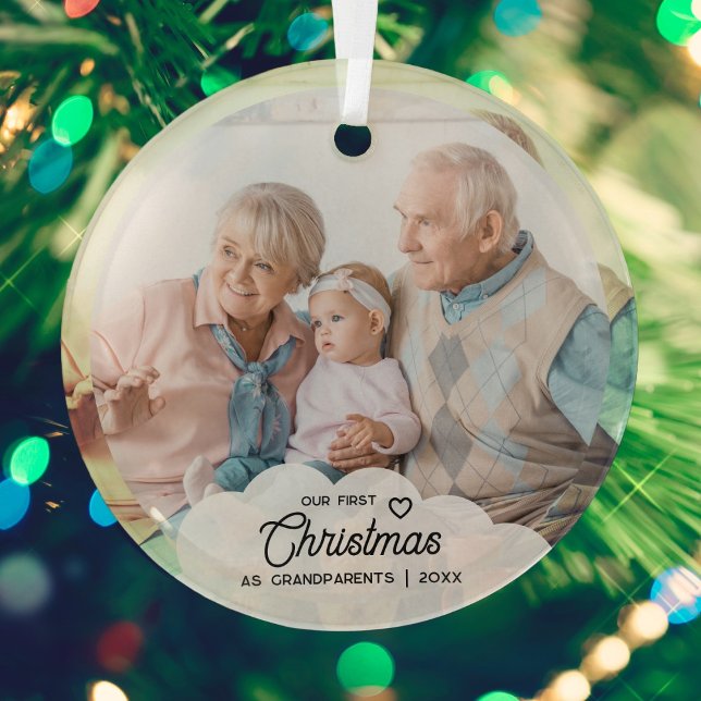 Our First Christmas As Grandparents Family Photo Glass Tree Decoration (Creator Uploaded)