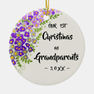 Our First Christmas as Grandparents Floral Photo Ceramic Tree Decoration