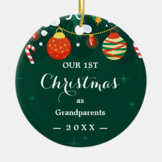 Our First Christmas as Grandparents Floral Photo Ceramic Tree Decoration