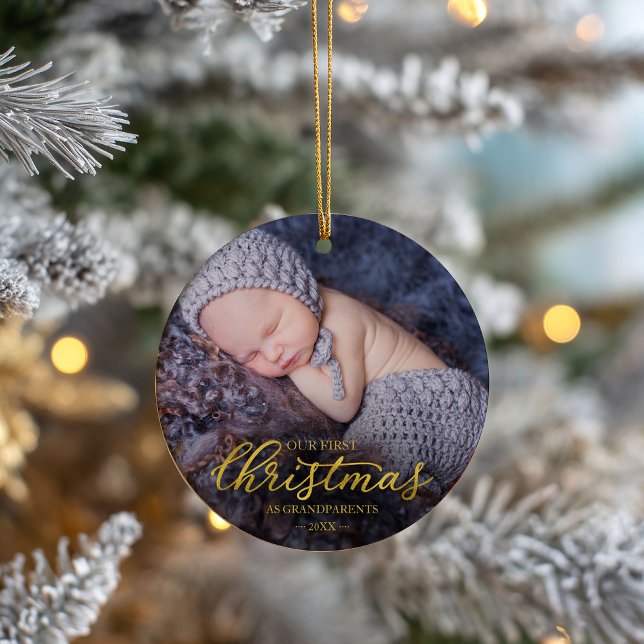 Our First Christmas As Grandparents Gold Foil Ceramic Tree Decoration (Creator Uploaded)