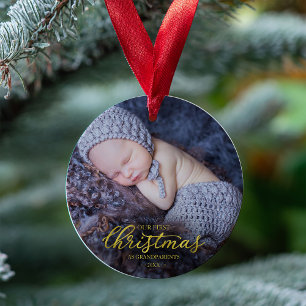 Our First Christmas As Grandparents Gold Foil Ornament
