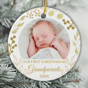 Our First Christmas As Grandparents Gold Photo Ceramic Tree Decoration