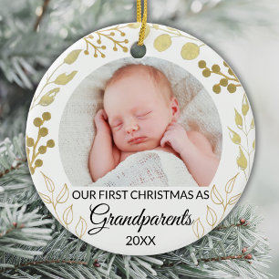 Our First Christmas As Grandparents Gold Photo Ceramic Tree Decoration