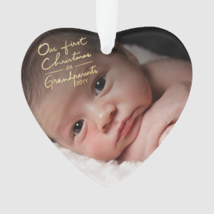 Our First Christmas as Grandparents Heart Shaped Ornament