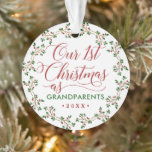 Our First Christmas As Grandparents Holly Photo Ornament<br><div class="desc">Celebrate your First Christmas as Grandparents with this Holly Berry Wreath Photo Holiday Ornament. Simply add your favorite photo and text to this graceful design for a festive accent to your Christmas tree. It's easy to customize to be uniquely yours. If you need help or matching items, please contact me...</div>