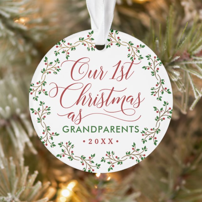 Our First Christmas As Grandparents Holly Photo Ornament (Tree)