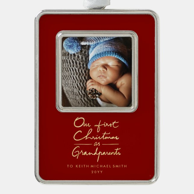 Our First Christmas as Grandparents Keepsake Photo Silver Plated Framed Ornament (Front)