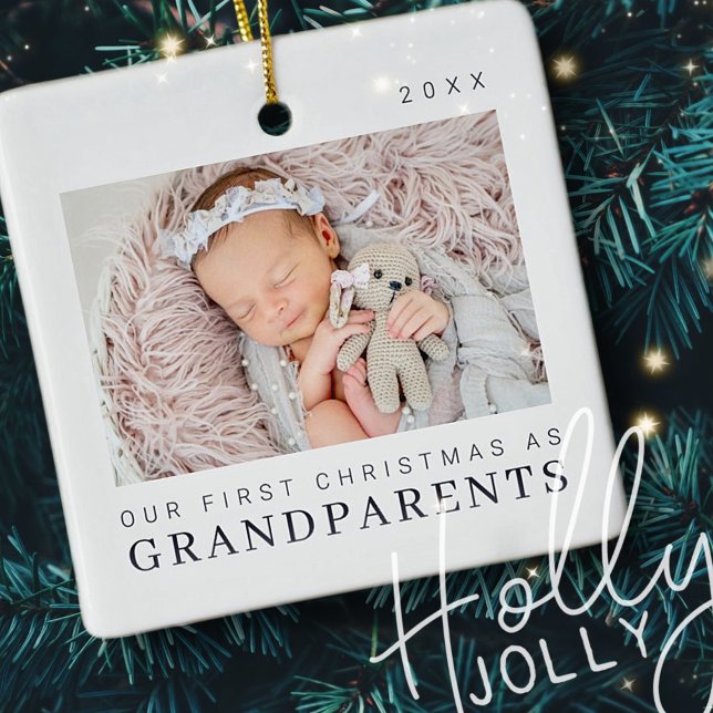 Our First Christmas as Grandparents Modern Chic Ceramic Ornament (Creator Uploaded)