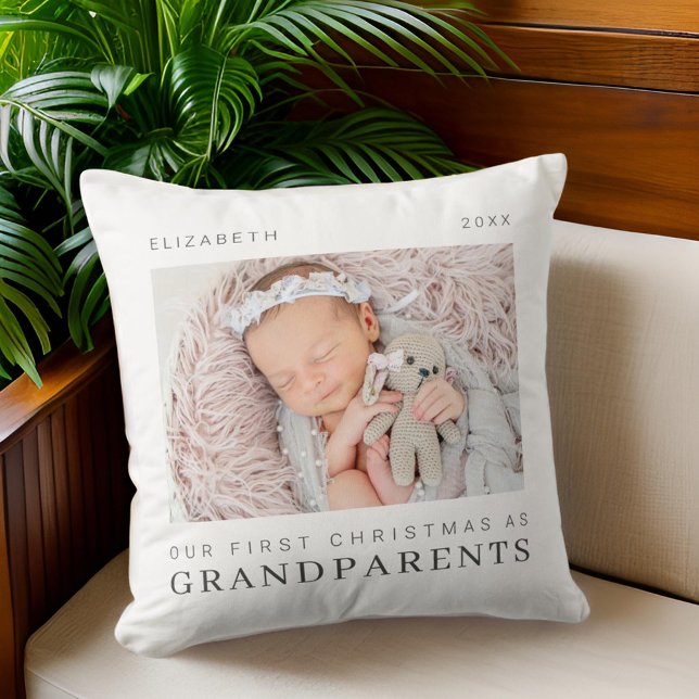Our First Christmas as Grandparents Modern Chic Cushion (Creator Uploaded)