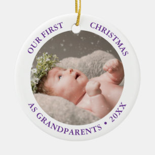 Our First Christmas as Grandparents Modern Photo Ceramic Tree Decoration