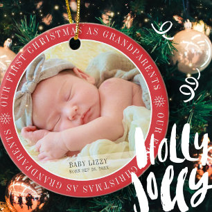 Our First Christmas As Grandparents Modern Photo Ceramic Tree Decoration