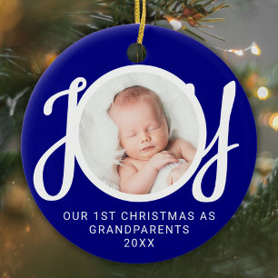Our First Christmas As Grandparents Photo Blue Ceramic Tree Decoration