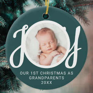 Our First Christmas As Grandparents Photo Green Ceramic Tree Decoration
