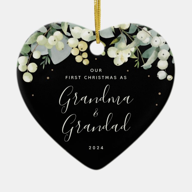 Our First Christmas as Grandparents Photo Heart Ceramic Tree Decoration (Front)