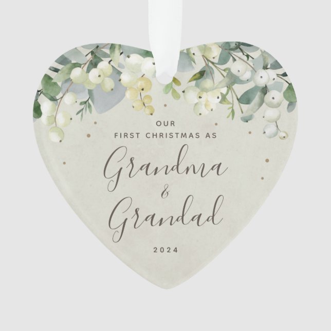 Our First Christmas as Grandparents Photo Heart Ornament (Front)