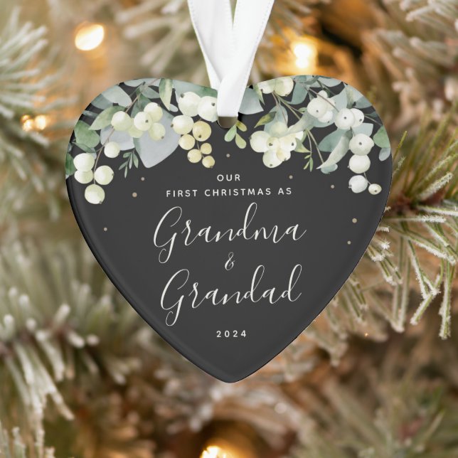 Our First Christmas as Grandparents Photo Heart Ornament (Tree)